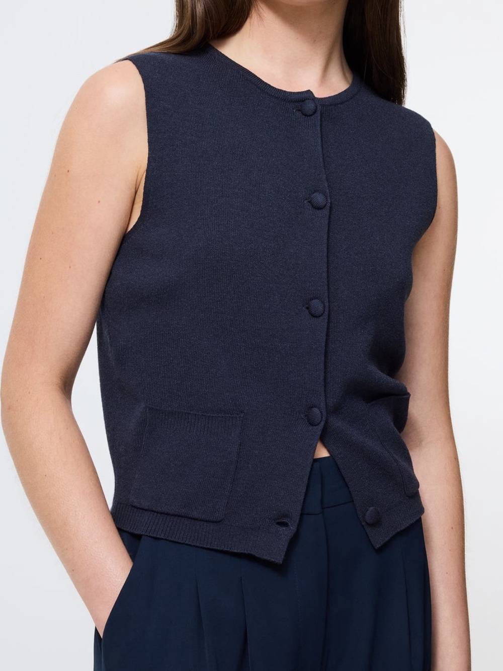 French connection Sleeveless Navy Button-Front Knit Vest
